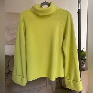 Anthropologie Yellow/Green Sweater with Oversized Sleeves and Turtleneck